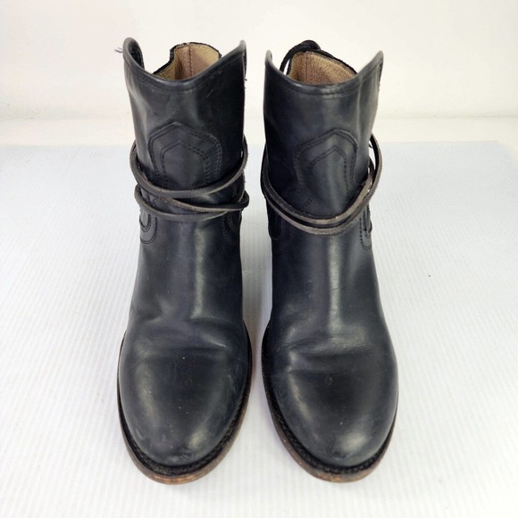 Freebird By Steven FB Casey Black Leather Ankle Boots US 8 Wrap Tie Heel Bootie - Picture 5 of 9